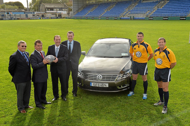 Pictured at the announcement are, from left, Peter Donnelly, President of the Leinster Rugby Referees, Mick Dawson, Chief Executive, Leinster Rugby, Paul Burke, Operations Director of Volkswagen Ireland, Pat Ryan, Head of Sales Volkswagen Ireland, Dudley Phillips, referee, and Alain Rolland, referee. Donnybrook, Dublin. Picture credit: Matt Browne / SPORTSFILE