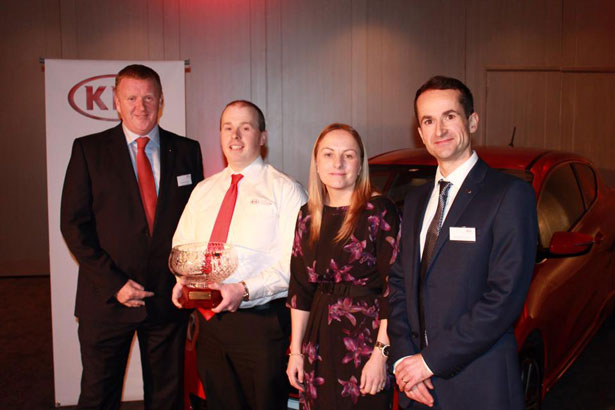 James Brookes, Managing Director, Kia Ireland, Eamon Lennon, Service Manager, David Buggy Motors, Deirdre Buggy, and David O'Connor, Kia Ireland.