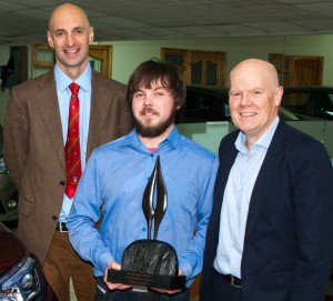 Pictured (L to R) is Brian Bowler, Director Bowlers Garage, Killarney, Jason O’Sullivan, Bowlers Garage Killarney, with his award, and Martin Kinsella, After Sales Technical Instructor, Toyota Ireland.